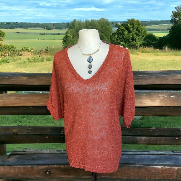 Eileen Fisher Linen Sweater Rust Red Petite XS S Long Tunic Length - Picture 2 of 13